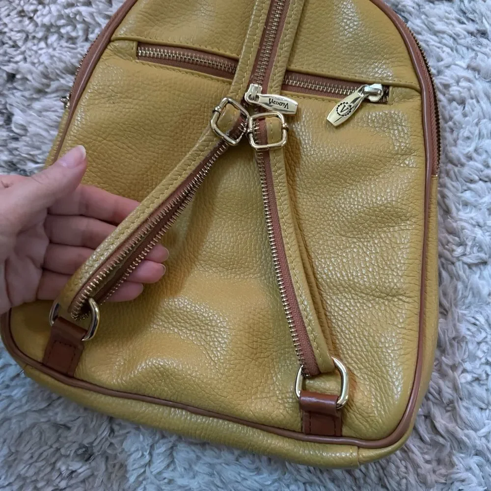 VALENTINA Convertible Sling Pebbled Italian Leather Backpack in Mustard Yellow a